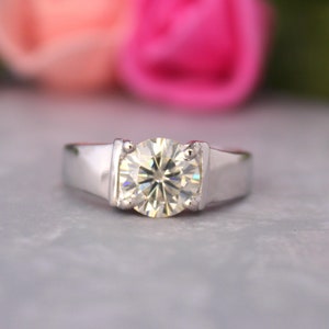Moissanite Solitaire Ring 925 Silver  2.29 Cts, Engagement Ring ,Moissanite Statement Ring, Proposal Ring Moissanite ,Round Moissanite