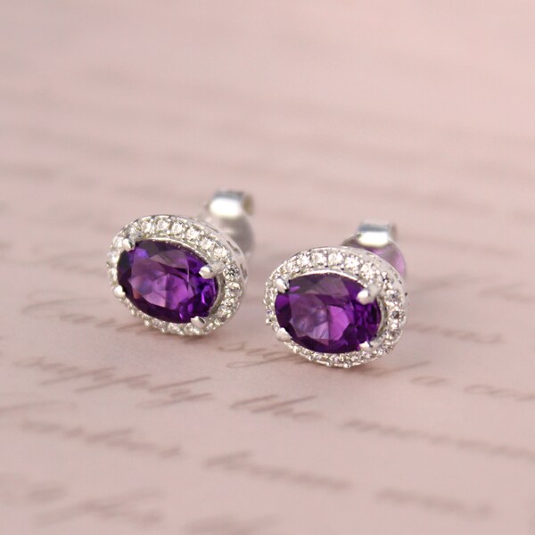 Natural Amethyst Oval Stud-Rich Violet Amethyst Stud Earrings-Statement Amethyst Stud-Dainty Amethyst Earring-Oval Amethyst Stud-Bridal Gift