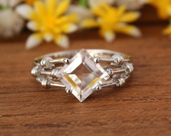 Anillo de cuarzo de cristal de roca natural, anillo en capas, anillo de cuarzo transparente, regalo hecho a mano, anillo Boho, anillo de declaración, plata 925, anillo minimalista