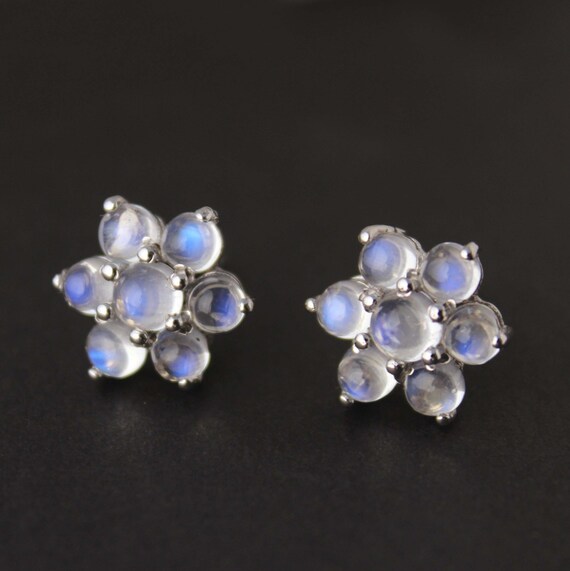 Gift For Her Silver Earring Stud Earring Silver Studs Rainbow Moonstone Earrings in 925 Sterling Silver Birthstone Earring Gemstone