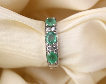 Natural Emerald Eternity Band, Emerald Ring, May Birthstone Ring, Emerald May Birthstone, Emerald Wedding Band,Green Gemstone Ring, gift her