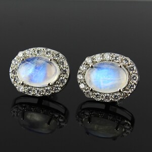Natural Moonstone Stud / Rainbow Moonstone Vintage Stud / Blue Moonstone Statement Stud/Blue Fire Moonstone Earrings-June Birthstone Earring