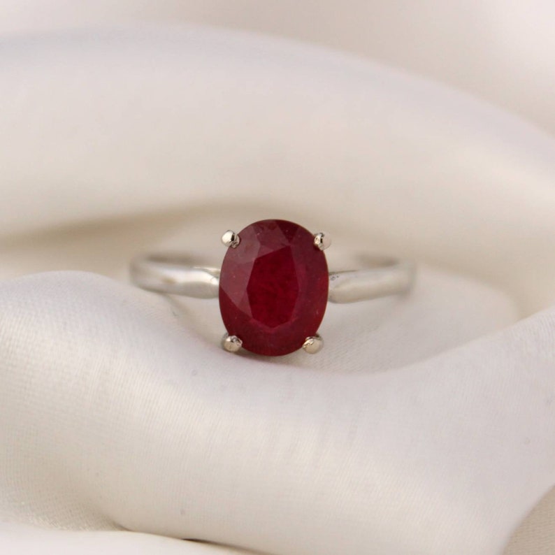 Anillo de rubí rojo 925 plata-ruby oval ovalable anillo-julio anillo de piedra de nacimiento-oval solitario ruby anillo-halo&zodiac anillo de rubí-genuino anillo de piedra preciosa imagen 5
