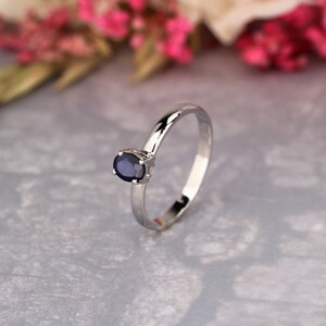 Oval blue sapphire Minimal Ring-solitaire stack ring-silver Promise Ring-Affordable engagement Ring-tiny stone delicate ring-proposal ring