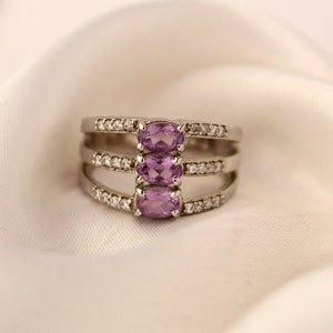 Natural Amethyst Ring-layered style Ring-Real Gemstone Ring-February birthstone Ring-925 sterling silvr Ring-Statement ring-ring band