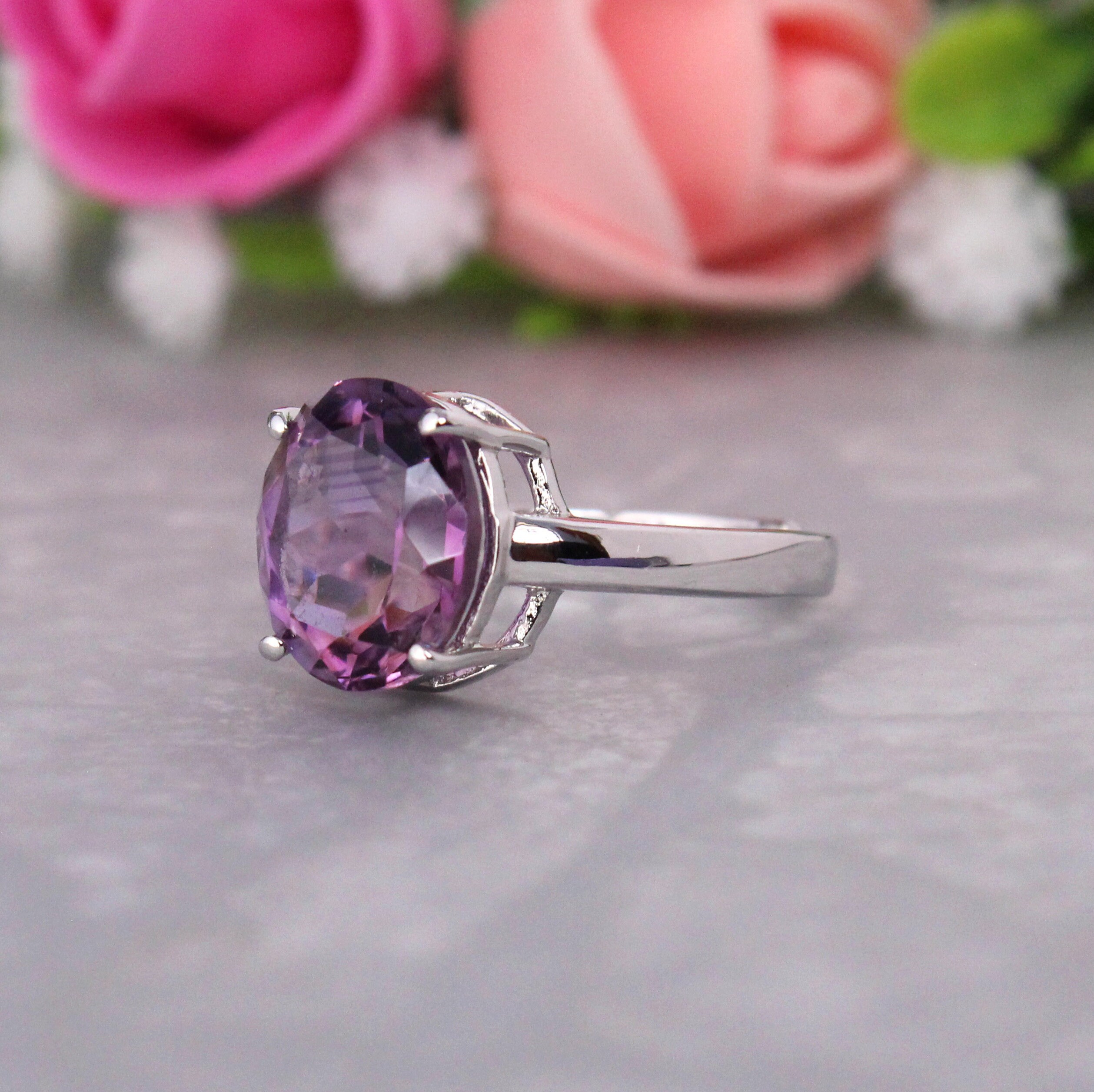 Joyas Plata Amethyst Ring – 925 Sterling Silver, Natural Purple Amethyst Gemstone, February Birthstone & Aquarius Gift