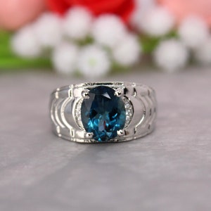 London Topaz Ring silver-London Topaz Dome Ring-Unisex ring-Tribal ring-Bohemian ring-Natural gemstone-November Birthstone-Men women rings