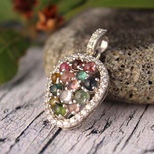 Multi Tourmaline Pendant- Tourmaline Cab Charm-Tourmaline pendant gift-Statement Multi Tourmaline Pendant-Tourmaline Charm Necklace-October
