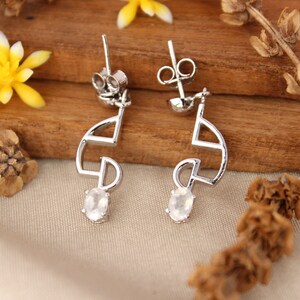 Rainbow Moonstone silver drop earrings, Geometric design earrings, Moonstone gemstone unique earrings, Lightweight everyday earrings