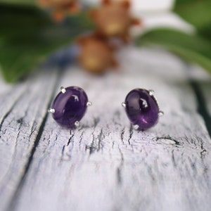 Amethyst Cabochon Stud-Oval Cluster Amethyst Stud-Feb Birthstone Stud-Daily wear Amethyst Stud-Statement Stud-Minimal Amethyst Earring