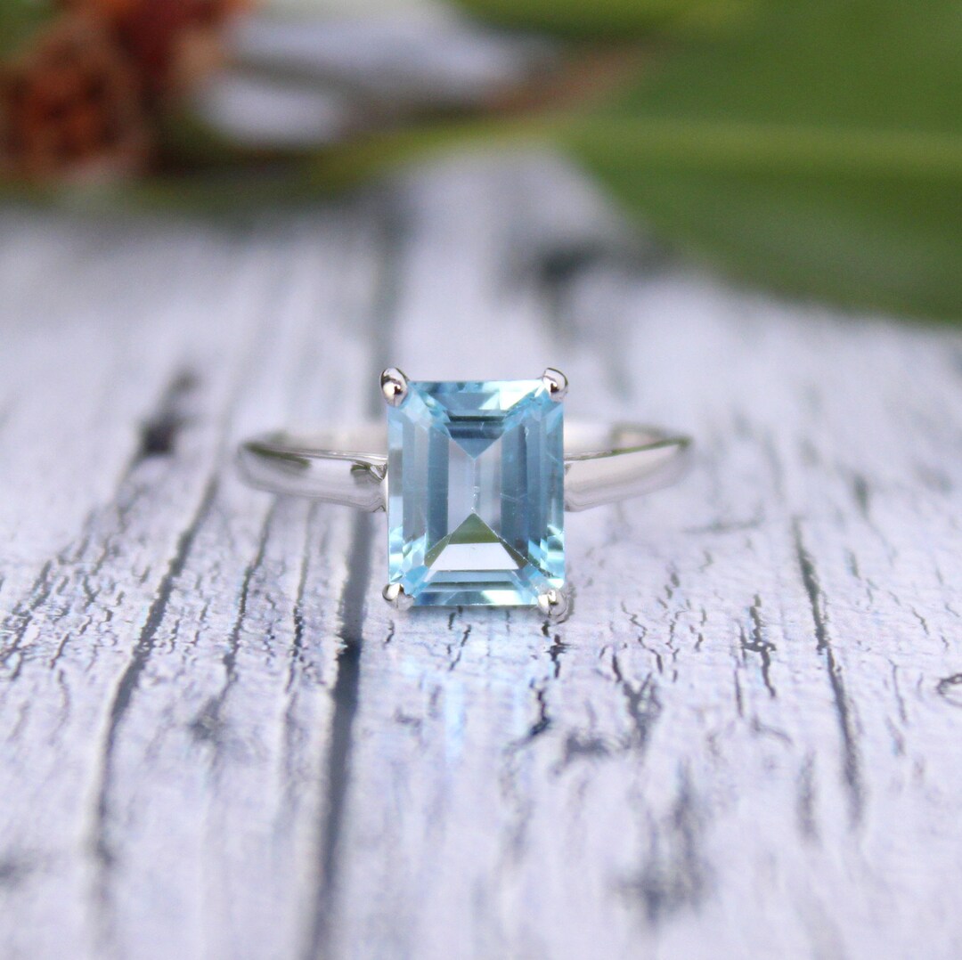 Blue Topaz Minimalist Stack Ring / Solitaire Vintage Ring / Topaz Stack ...