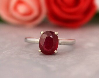 Roter Rubin Ring 925 Silber-Rubin Oval stapelbarer Ring-Juli Geburtsstein Ring-Oval Solitär Rubin Ring-Halo&Sternzeichen Rubin Ring-Echter Edelstein Ring