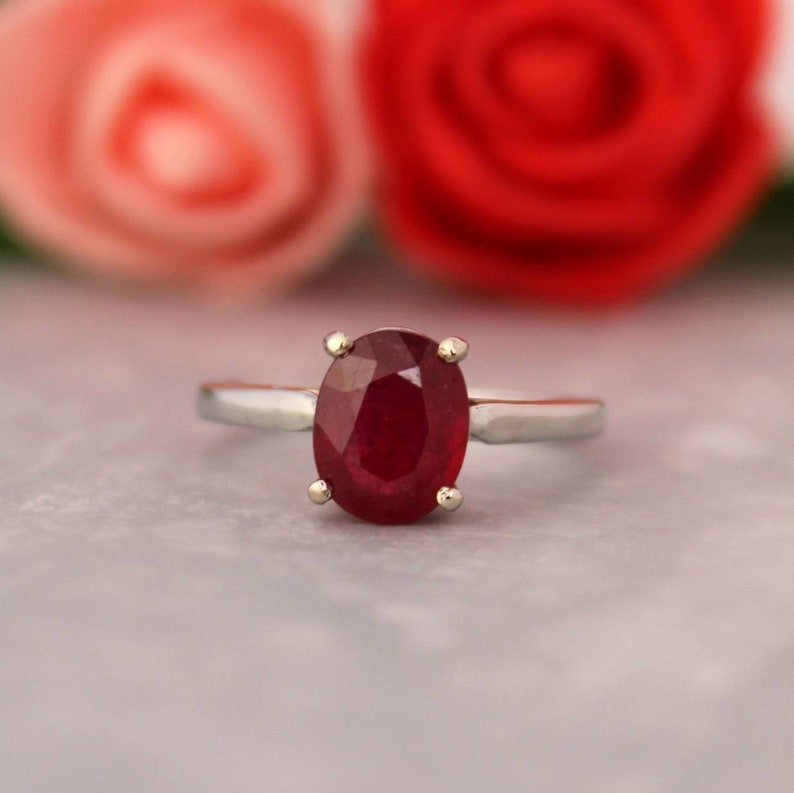 Anillo de rubí rojo 925 plata-ruby oval ovalable anillo-julio anillo de piedra de nacimiento-oval solitario ruby anillo-halo&zodiac anillo de rubí-genuino anillo de piedra preciosa imagen 1