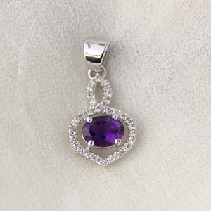 Amethyst Pendant, Sterling Silver Amethyst Pendant, Amethyst Cluster Pendant, Amethyst Oval Necklace,Minimal Amethyst Pendant,Feb Birthstone