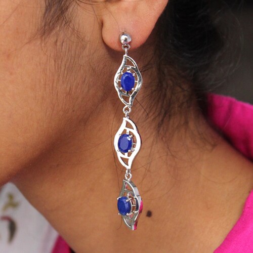 Lapis silver long shops leaf earrings, silver chunky earrings,ethnic tribal silver earrings,bohemian bridal earrings,prom jewelry ,wedding jewelry