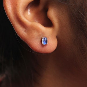 Moonstone Stud Earrings 6x4 mm-tiny moonstone studs / Rainbow Moonstone Minimalist earrings in 925 sterling silver /Top Moonstone Stud Gift
