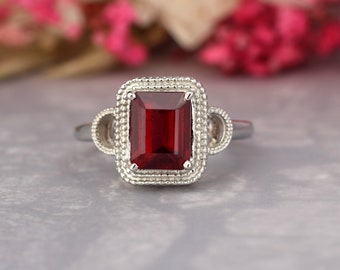 Red Garnet Rectangle Ring,vintage bohemian silver Ring, simple everyday Ring Gift, Handmade Promise Ring, Statement Ring silver, tribal ring