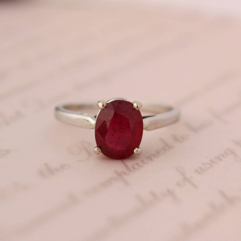 Anillo de rubí rojo 925 plata-ruby oval ovalable anillo-julio anillo de piedra de nacimiento-oval solitario ruby anillo-halo&zodiac anillo de rubí-genuino anillo de piedra preciosa imagen 6