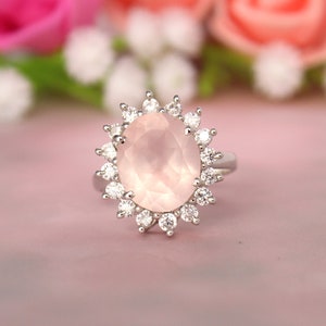 Vintage Rose Quartz Ring, 925 silver, Statement Ring, Alternative engagement Ring, Anniversary Ring, wedding ring,flower ring,customize ring
