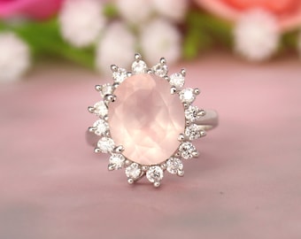 Vintage Rose Quartz Ring, 925 silver, Statement Ring, Alternative engagement Ring, Anniversary Ring, wedding ring,flower ring,customize ring