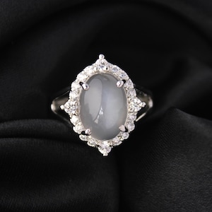 Moonstone Vintage Silver Ring -Moonstone halo Ring-White Moonstone cocktail Ring-Women Gift-Art Deco Ring-oval cab Moonstone-Statement ring