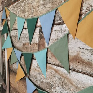 Bunting banner, Katoenen wimpelkette voor kinderdagverblijf, Katoenen slinger, Wimpelketting, Groene gors, Blauwe bunting, 1e verjaardagsfeestje wimpelkette afbeelding 2