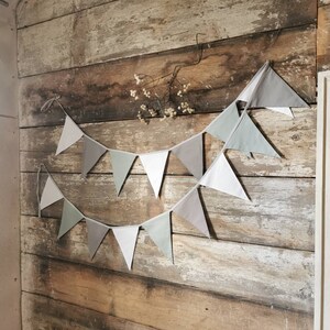 White sage green and grey bunting banner for kid nursery wimpelkette baderole garden festive baby shower custom order pennant chain cotton triangles premium fabric 1st birthday party nursery room home weddings wall decor girlande madchen kinderzemmer