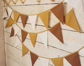 Brown bunting banner, White garland, Cotton garland for nursery, Nursery wall decor, Fabric banner, Wimpelkette, Garland for baby shower