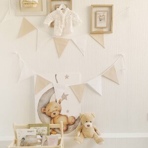 Banderole beige pour chambre d'enfant, chaîne en coton pour chambre d'enfant, jardin d'enfants en fourrure de wimpelkette, guirlande blanche, fanion beige pour chambre d'enfant, chaîne pour 1er anniversaire image 1