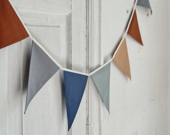 Bunting banner voor jongens kinderkamer - ideaal cadeau idee, Wimpelketting voor babyshower, Neutrale kleurenslinger voor kinderkamer, Stoffen driehoeken