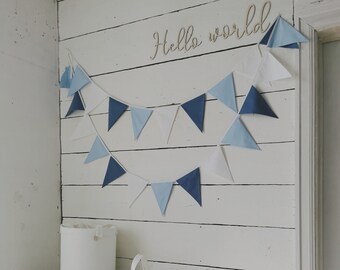 Écusson bleu et blanc, Wimpelkette, guirlande pour garçon, banderoles pour chambre d'enfant, guirlande pour baby shower, petite fille en coton, chaîne de fanions