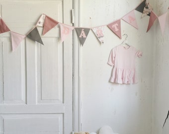 Pink bunting banner, Bunting garland, Banderole for nursery, Baby shower chain, Wimpelkette fur kinder, Birthday party wimpel, Pennant chain