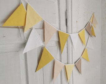 Yellow bunting banner, Off white cotton girlande, Fabric garland, Bunting banner, Beige bunting, Garland for nursery, Wimpelkette fur kinder