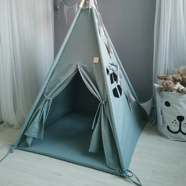 Indianertipi, Sage Tipi, Massiv Tipi, Tipi für Kinder, Tipi mit Stabilisator, Vollständiges Set Tipi, Kinderzelt mit Dekoration, Weihnachtsgeschenk