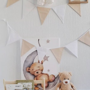 Beige bunting banner, Cotton chain for nursery, Wimpelkette fur kinder, White garland, Beige bunting for nursery, 1st birthday party chain image 4