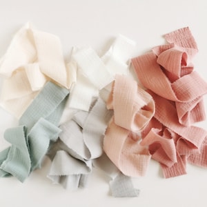 Raw muslin edge ribbons for gift, Organic cloth gift wrapping, Double gauze bouquet ribbon for weddings, Dusty pink wedding bouquet ribbon