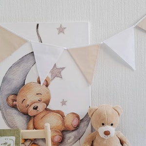 Beige bunting banner, Cotton chain for nursery, Wimpelkette fur kinder, White garland, Beige bunting for nursery, 1st birthday party chain image 5