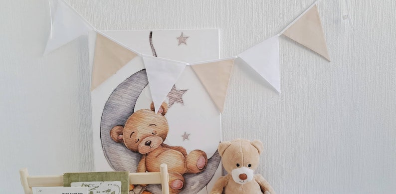Beige bunting banner, Cotton chain for nursery, Wimpelkette fur kinder, White garland, Beige bunting for nursery, 1st birthday party chain image 5