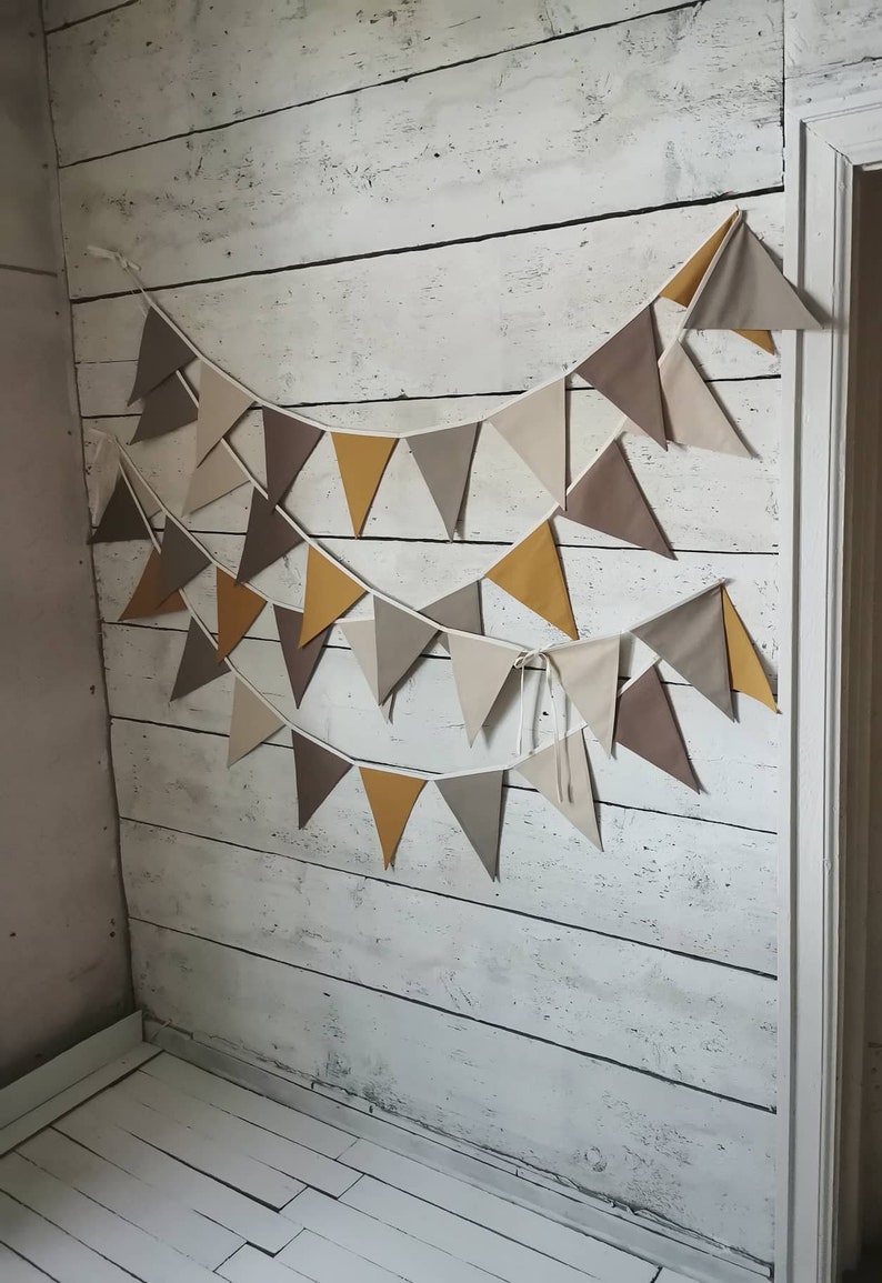 Banner BOHO, banner in cotone, bandierine beige triangolari, baby shower, bandierine per la scuola materna, arredamento della camera dei bambini, decorazione della festa di compleanno, ragazze immagine 5