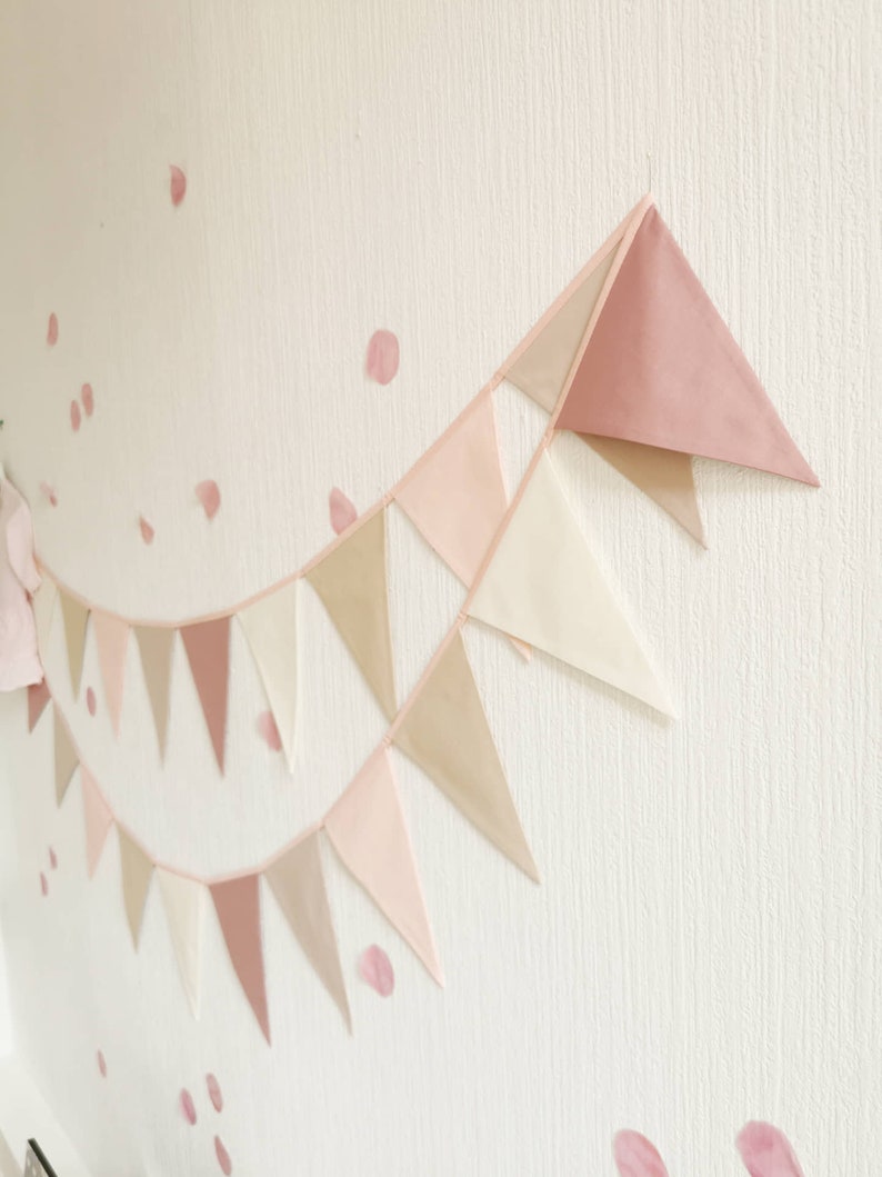 Cotton fabric triangle pennant chain for kid nursery, 1st birthday party, baby shower, garden festive, restaurant, wimpelkette fur kinder and kinderzimmer, wimpel, banderole, garland, girlande, custom, personalization, bulk option, diffirent sizes