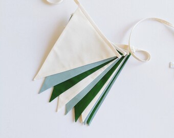GREEN and WHITE bunting banner, Cotton flags for nursery, Cotton flag bunting banner, Wimpelkette for kids, Green garland, Baby 1st birthday