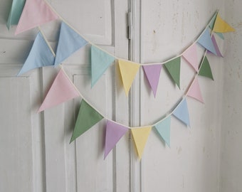 Pastel bunting banner, Triangle bunting, Pennant chain, Baby shower, Wimpelkette fur kinder, Fabric garland, 1st birthday decor, Girlande