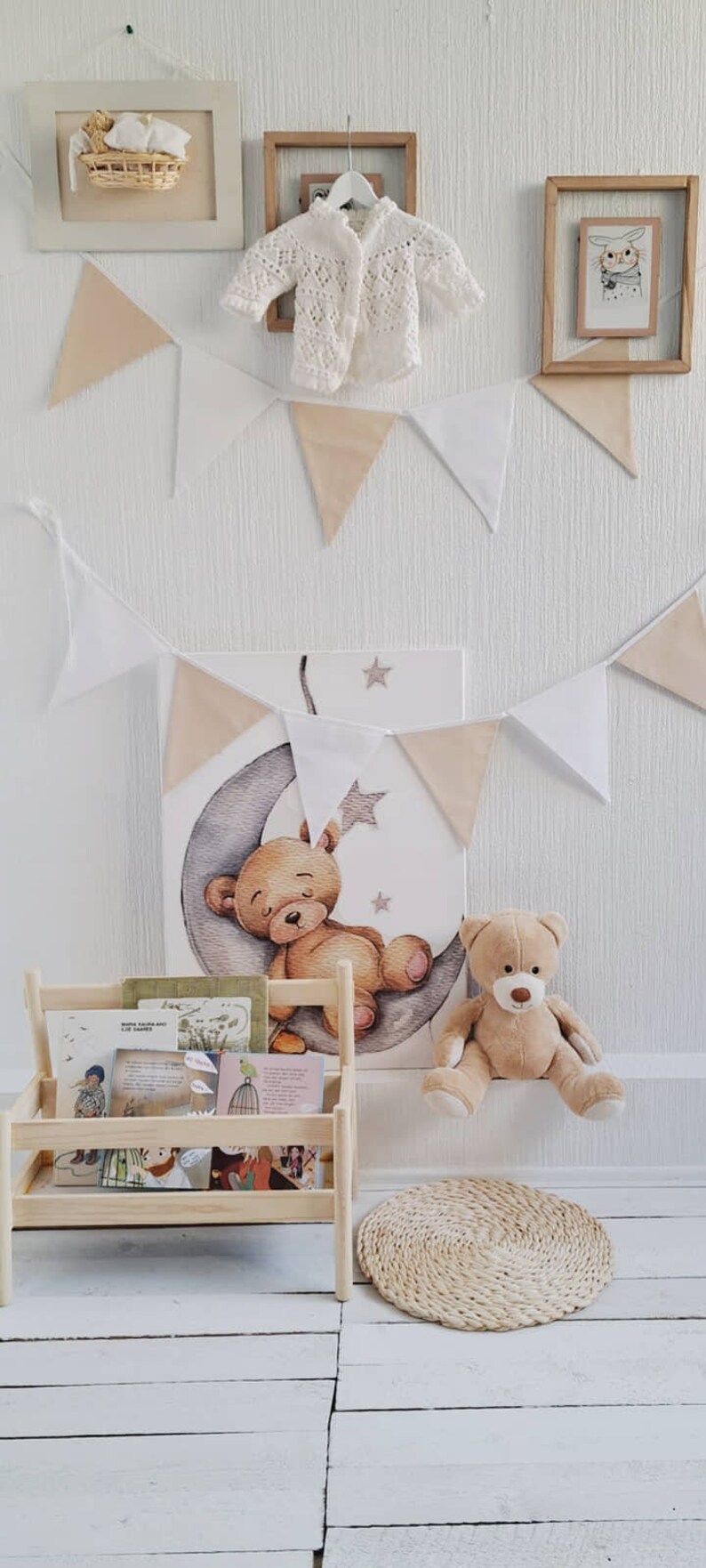 Beige Wimpelkette, Baumwollkette für Kinderzimmer, Wimpelkette für Kinder, Wimpelkette weiß, Wimpelkette für Kinderzimmer Bild 4