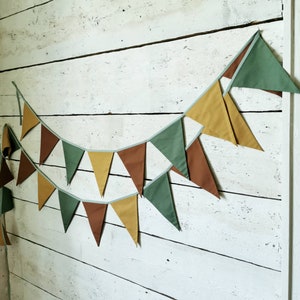 Green bunting banner, Mustard cotton flags, Fabric flags garland, Pennant chain garland, Green banner, Garland for kids nursery, Baby shower image 4