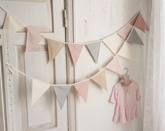 Pastel bunting banner, Triangle bunting, Pennant chain, Baby shower, Wimpelkette fur kinder, Cotton flags, Party decor, Decoration for kids