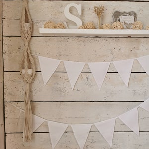 WITTE bunting banner, Katoenen vlaggen voor bruiloften, Katoenen bunting banner, Wimpelkette bont vriendelijker, Witte katoenen slinger, Baby 1e verjaardag afbeelding 8