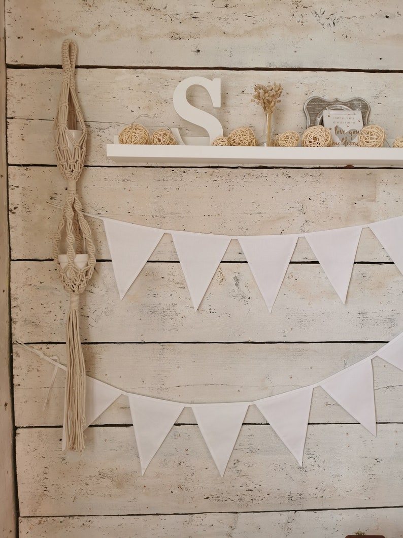 WITTE bunting banner, Katoenen vlaggen voor bruiloften, Katoenen bunting banner, Wimpelkette bont vriendelijker, Witte katoenen slinger, Baby 1e verjaardag afbeelding 8