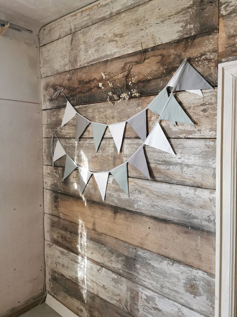 White sage green and grey bunting banner for kid nursery wimpelkette baderole garden festive baby shower custom order pennant chain cotton triangles premium fabric 1st birthday party nursery room home weddings wall decor girlande madchen kinderzemmer