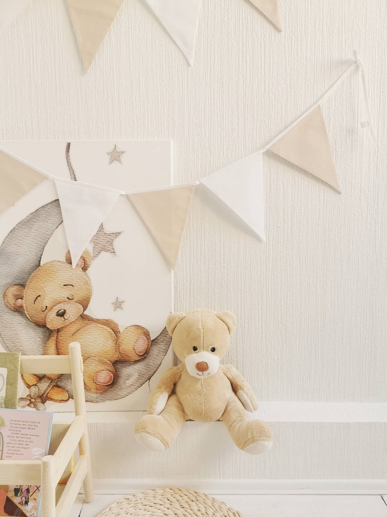 Banderole beige pour chambre d'enfant, chaîne en coton pour chambre d'enfant, jardin d'enfants en fourrure de wimpelkette, guirlande blanche, fanion beige pour chambre d'enfant, chaîne pour 1er anniversaire image 2