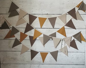 BOHO banner, Cotton banner, Triangles beige bunting, baby shower,  Bunting for nursery, Kids room decor,  Birthday party decoration, Girls